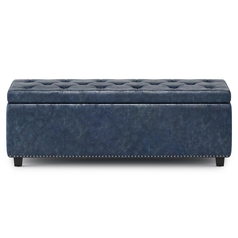 Denim Blue Vegan Leather | Hamilton Large Storage Ottoman Bench