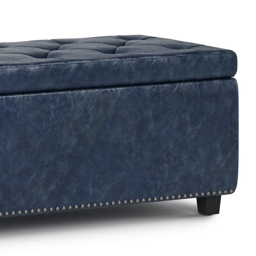 Denim Blue Vegan Leather | Hamilton Large Storage Ottoman Bench