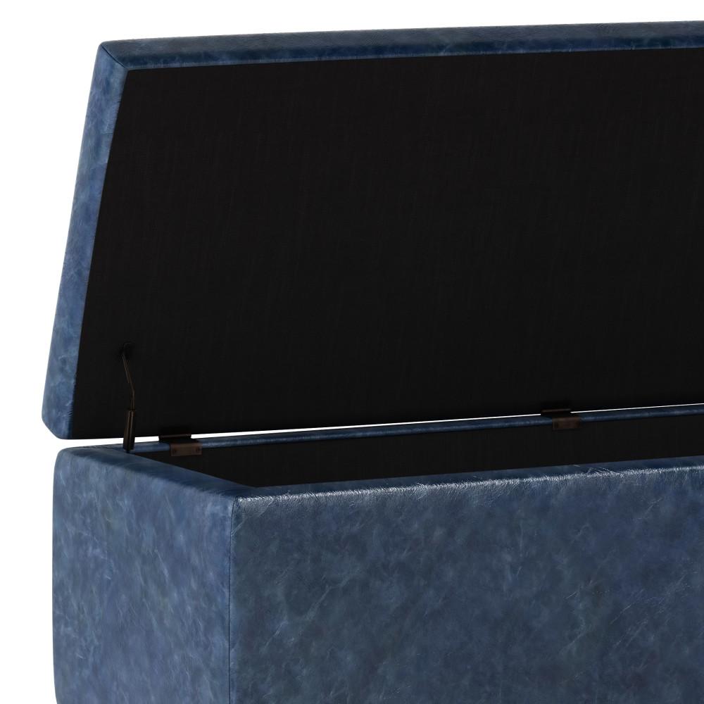 Denim Blue Vegan Leather | Hamilton Large Storage Ottoman Bench