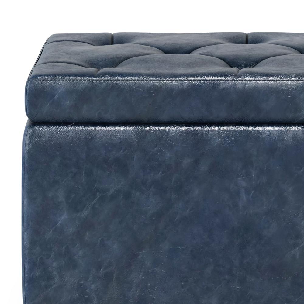 Denim Blue Vegan Leather | Hamilton Large Storage Ottoman Bench