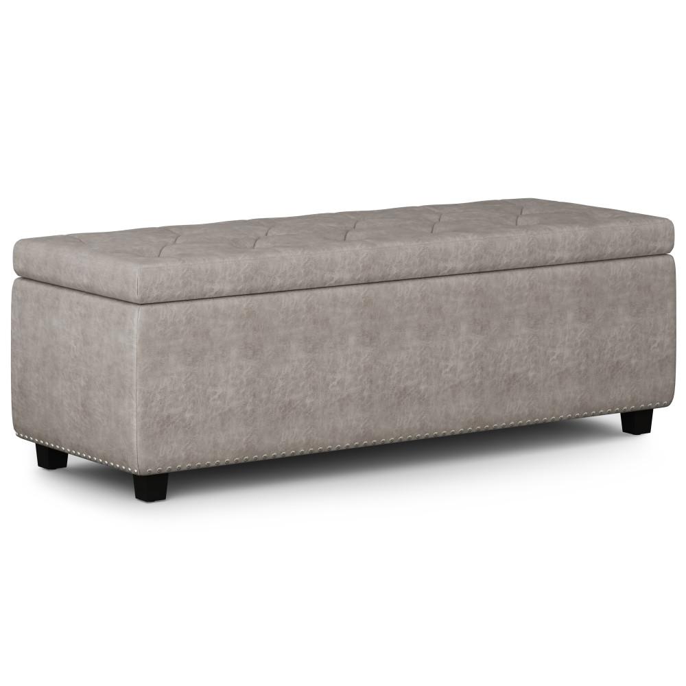 Distressed Grey Distressed Vegan Leather | Hamilton Vegan Leather Storage Ottoman