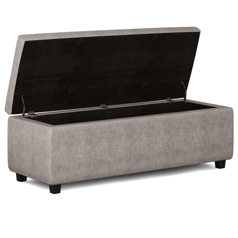 Distressed Grey Distressed Vegan Leather | Hamilton Vegan Leather Storage Ottoman