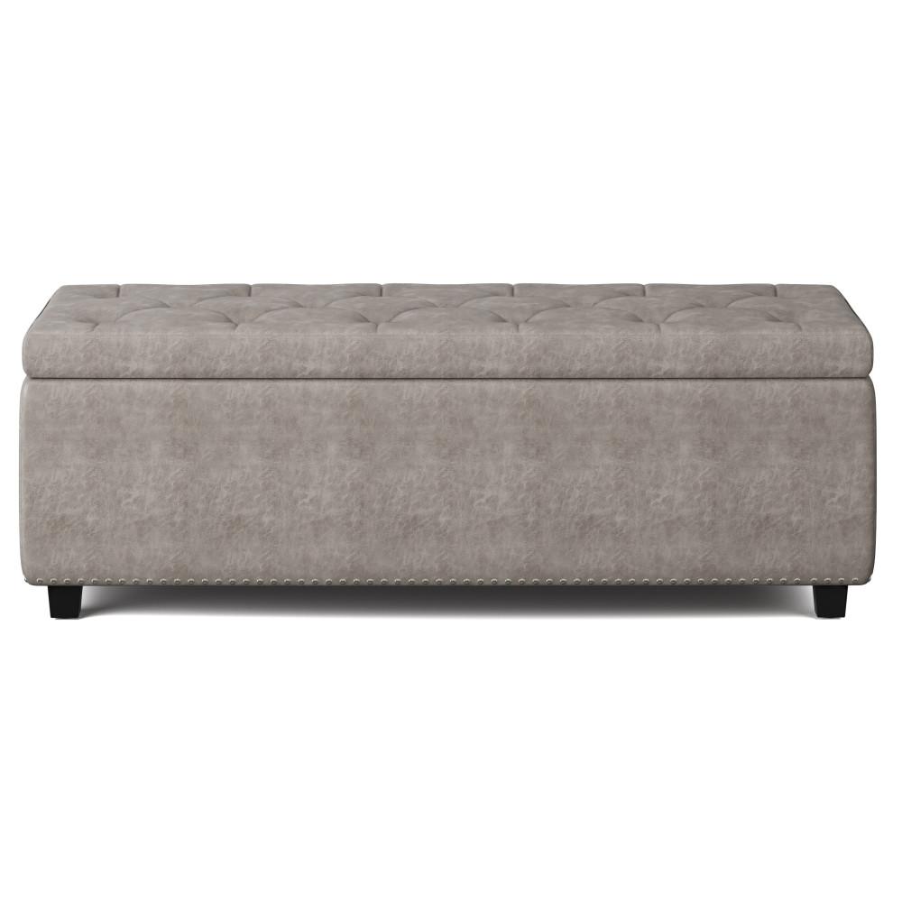 Distressed Grey Distressed Vegan Leather | Hamilton Vegan Leather Storage Ottoman