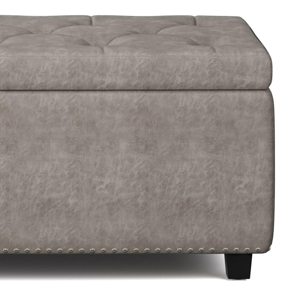 Distressed Grey Distressed Vegan Leather | Hamilton Vegan Leather Storage Ottoman