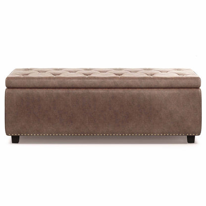 Distressed Umber Brown Distressed Vegan Leather | Hamilton Vegan Leather Storage Ottoman