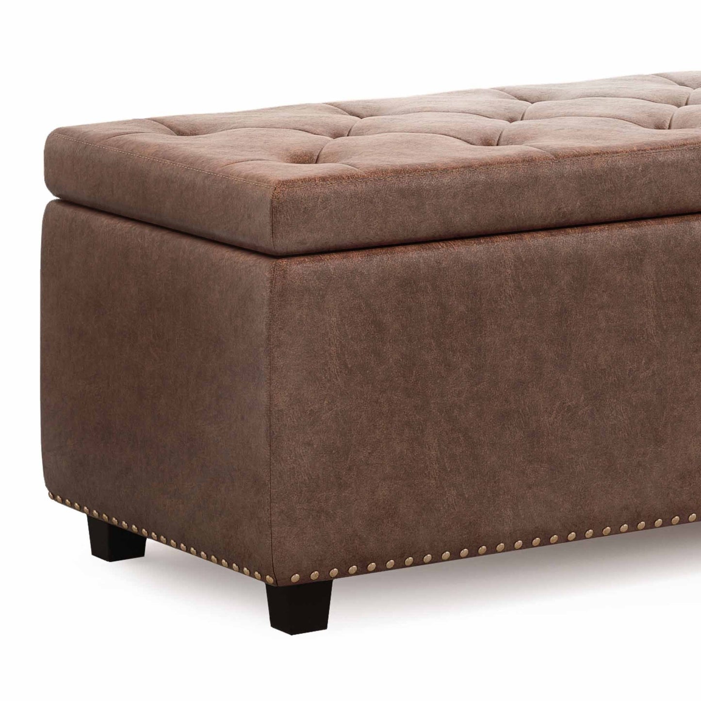 Distressed Umber Brown Distressed Vegan Leather | Hamilton Vegan Leather Storage Ottoman