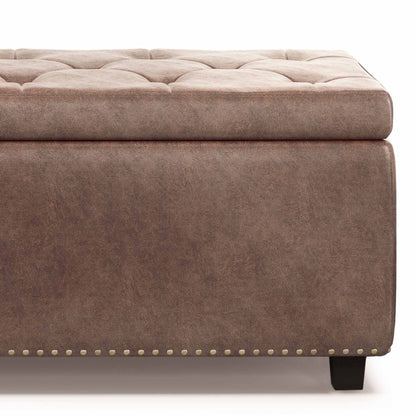 Distressed Umber Brown Distressed Vegan Leather | Hamilton Vegan Leather Storage Ottoman