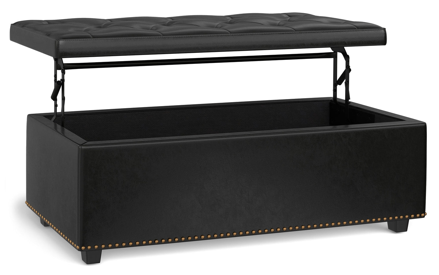 Midnight Black Vegan Leather | Hamilton Lift Top Rectangular Storage Ottoman