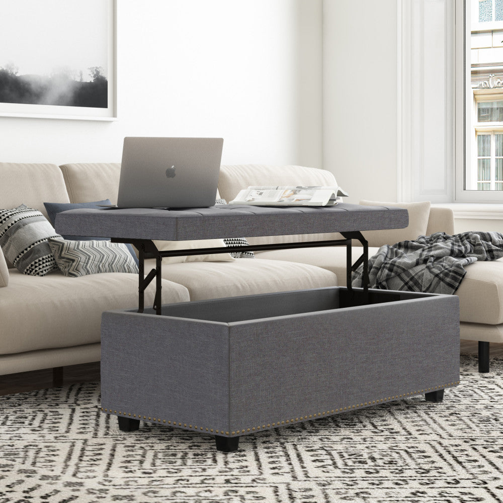 Slate Grey Linen Style Fabric | Hamilton Lift Top Rectangular Storage Ottoman