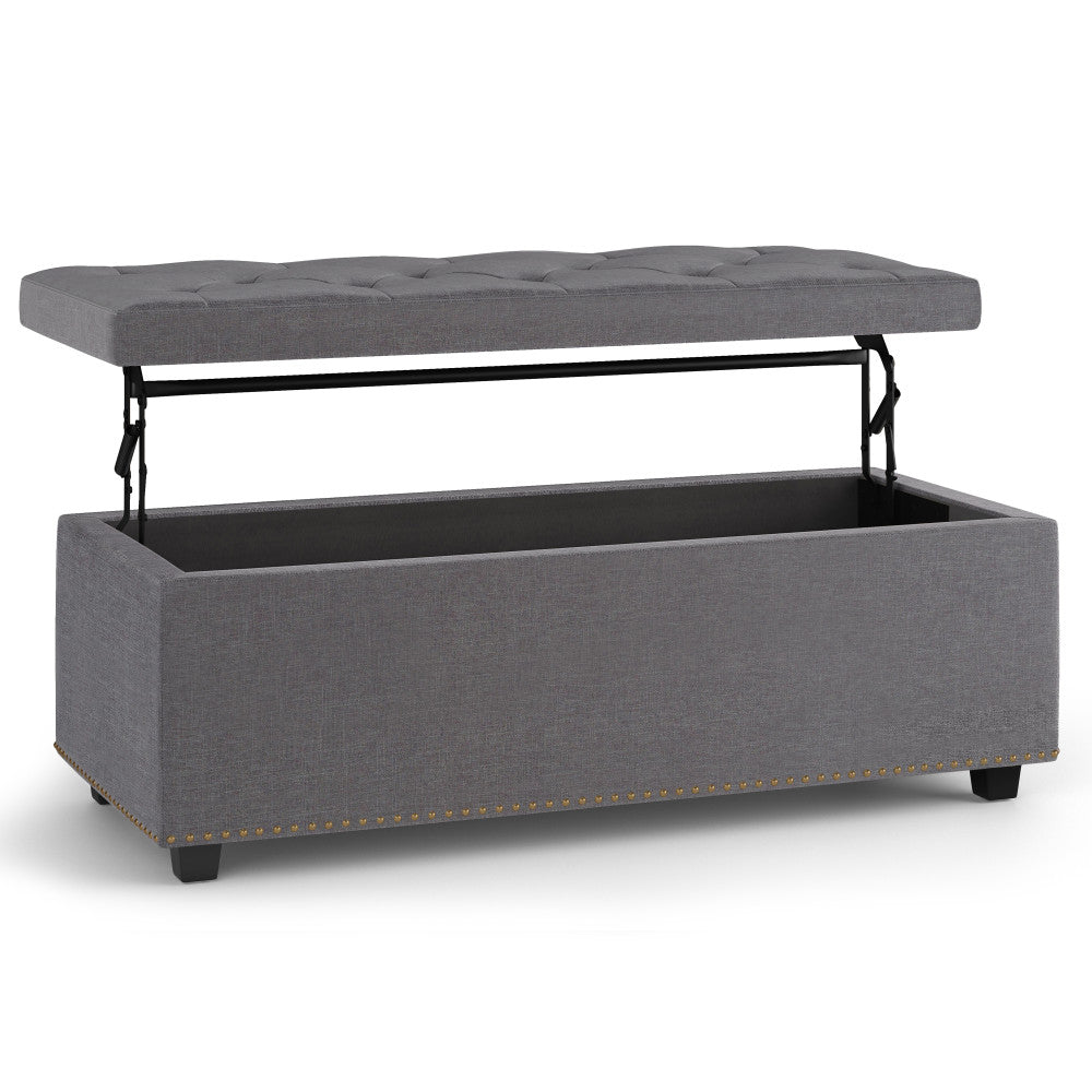 Slate Grey Linen Style Fabric | Hamilton Lift Top Rectangular Storage Ottoman