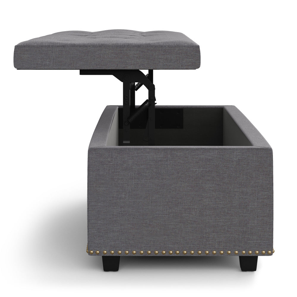 Slate Grey Linen Style Fabric | Hamilton Lift Top Rectangular Storage Ottoman