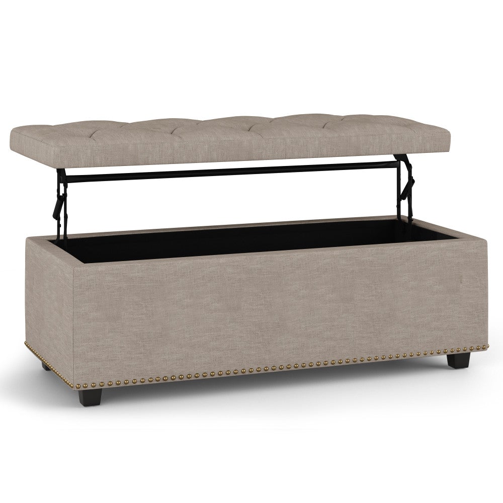 Natural Linen Style Fabric | Hamilton Lift Top Rectangular Storage Ottoman