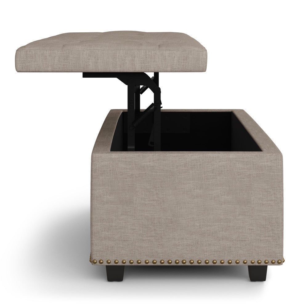 Natural Linen Style Fabric | Hamilton Lift Top Rectangular Storage Ottoman