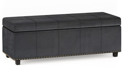 Distressed Black Distressed Vegan Leather | Kingsley Bonded Leather Storage Ottoman