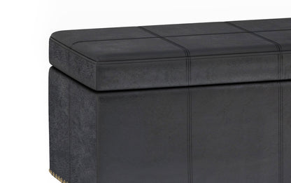 Distressed Black Distressed Vegan Leather | Kingsley Bonded Leather Storage Ottoman