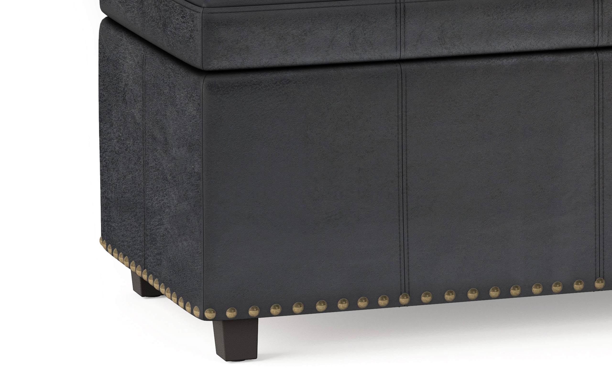 Distressed Black Distressed Vegan Leather | Kingsley Bonded Leather Storage Ottoman