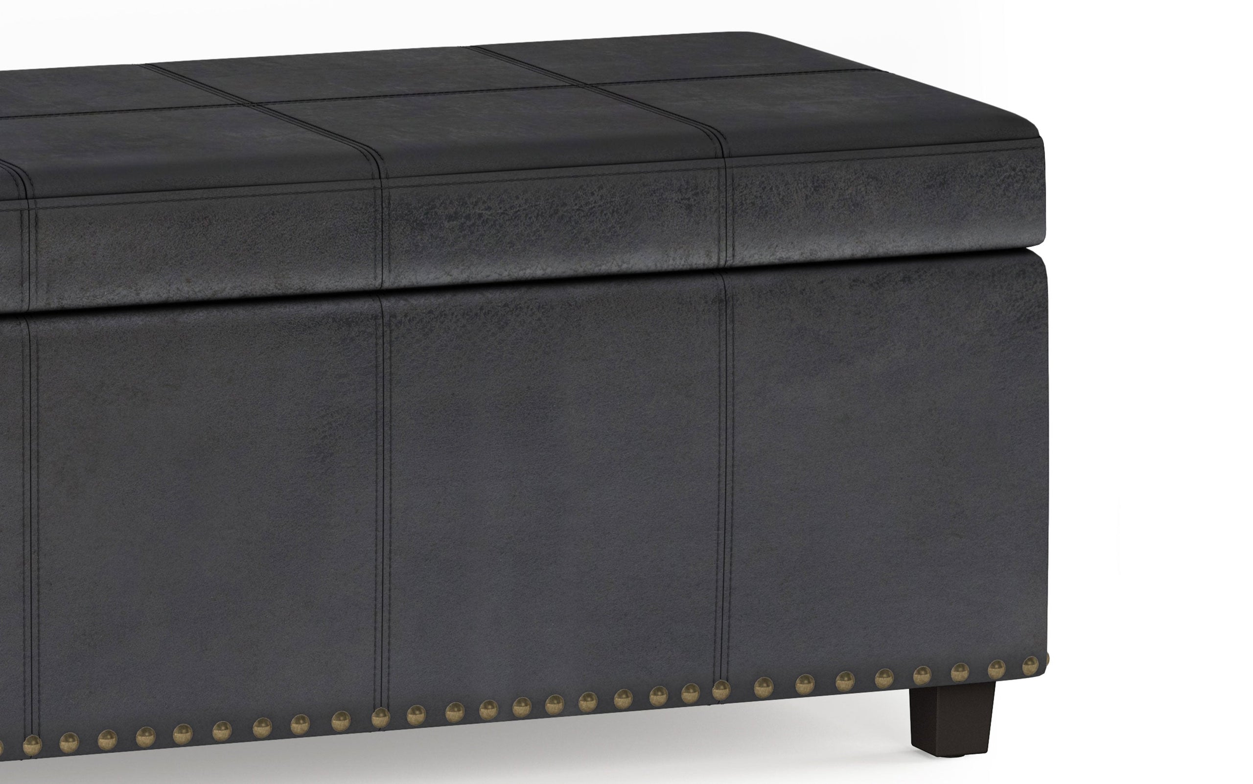 Distressed Black Distressed Vegan Leather | Kingsley Bonded Leather Storage Ottoman