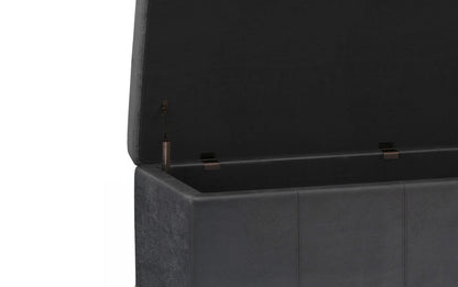 Distressed Black Distressed Vegan Leather | Kingsley Bonded Leather Storage Ottoman