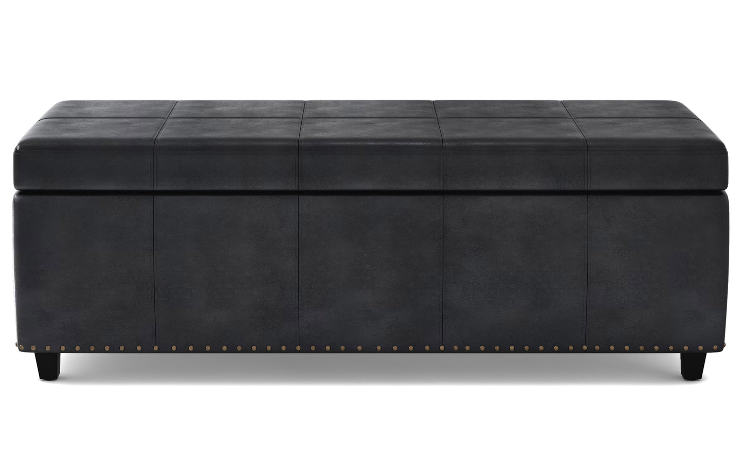 Distressed Black Distressed Vegan Leather | Kingsley Bonded Leather Storage Ottoman