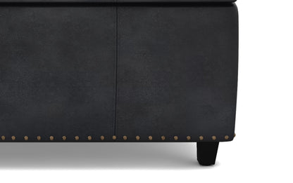 Distressed Black Distressed Vegan Leather | Kingsley Bonded Leather Storage Ottoman