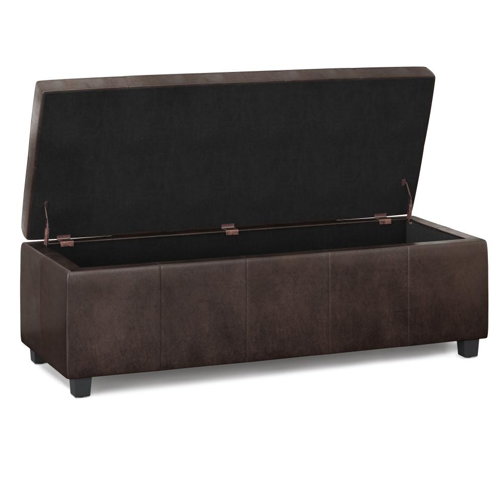 Distressed Brown Distressed Vegan Leather | Castleford Large Storage Ottoman Bench