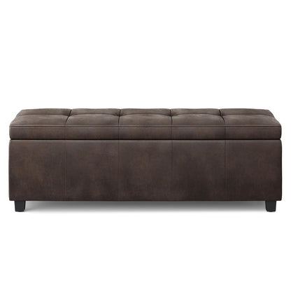 Distressed Brown Distressed Vegan Leather | Castleford Large Storage Ottoman Bench