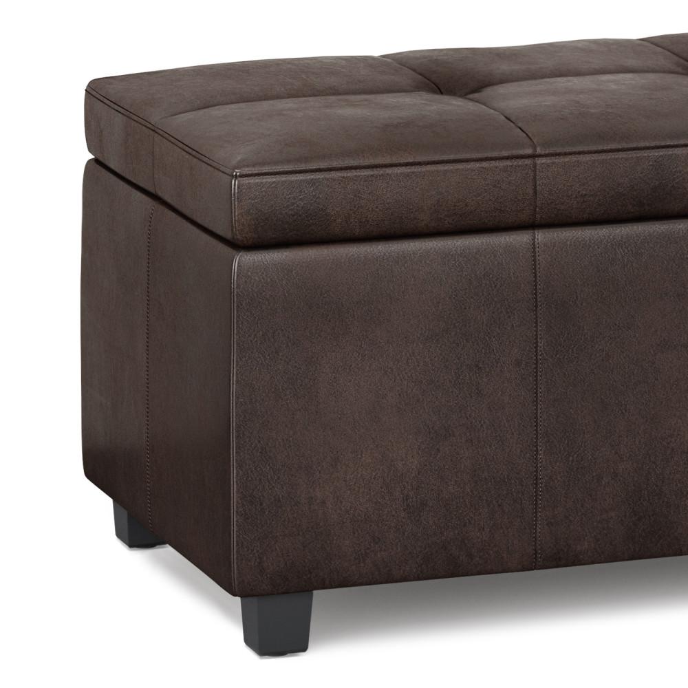 Distressed Brown Distressed Vegan Leather | Castleford Large Storage Ottoman Bench