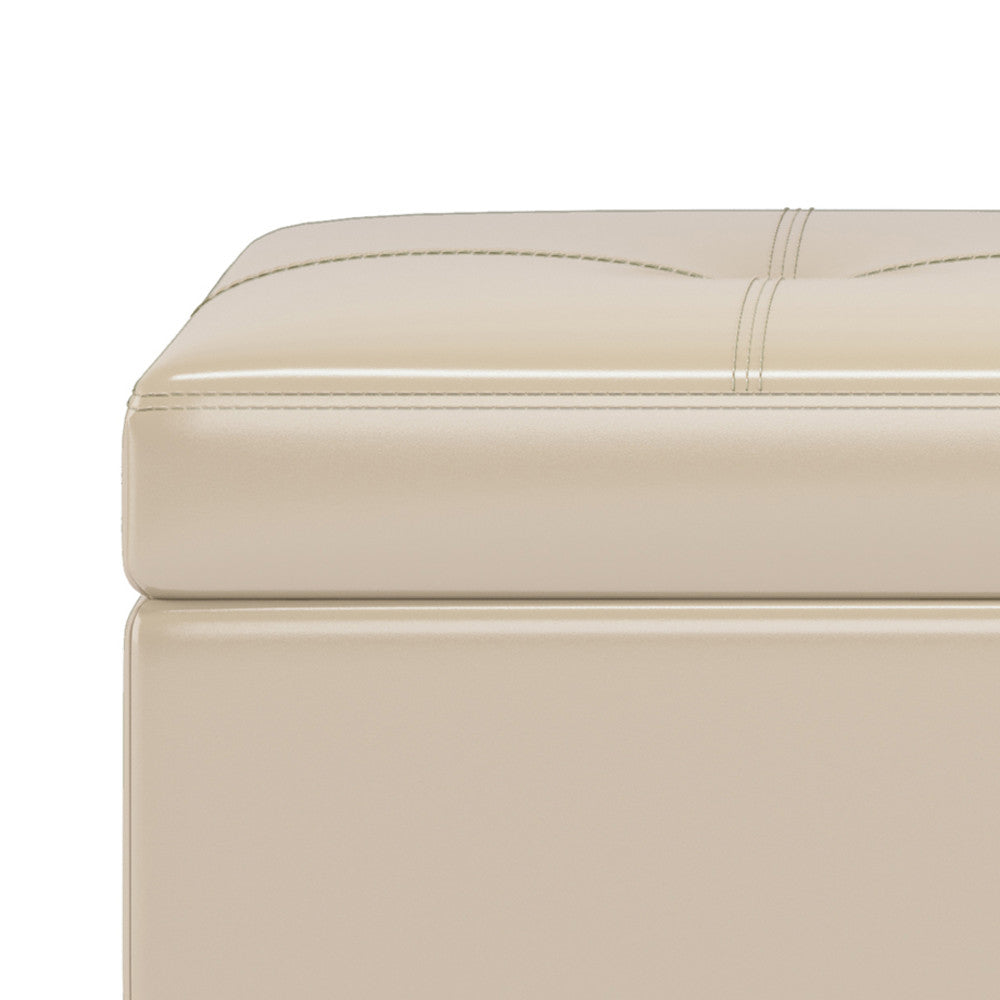 Satin Cream Vegan Leather | Oregon Vegan Leather Storage Ottoman with Tray