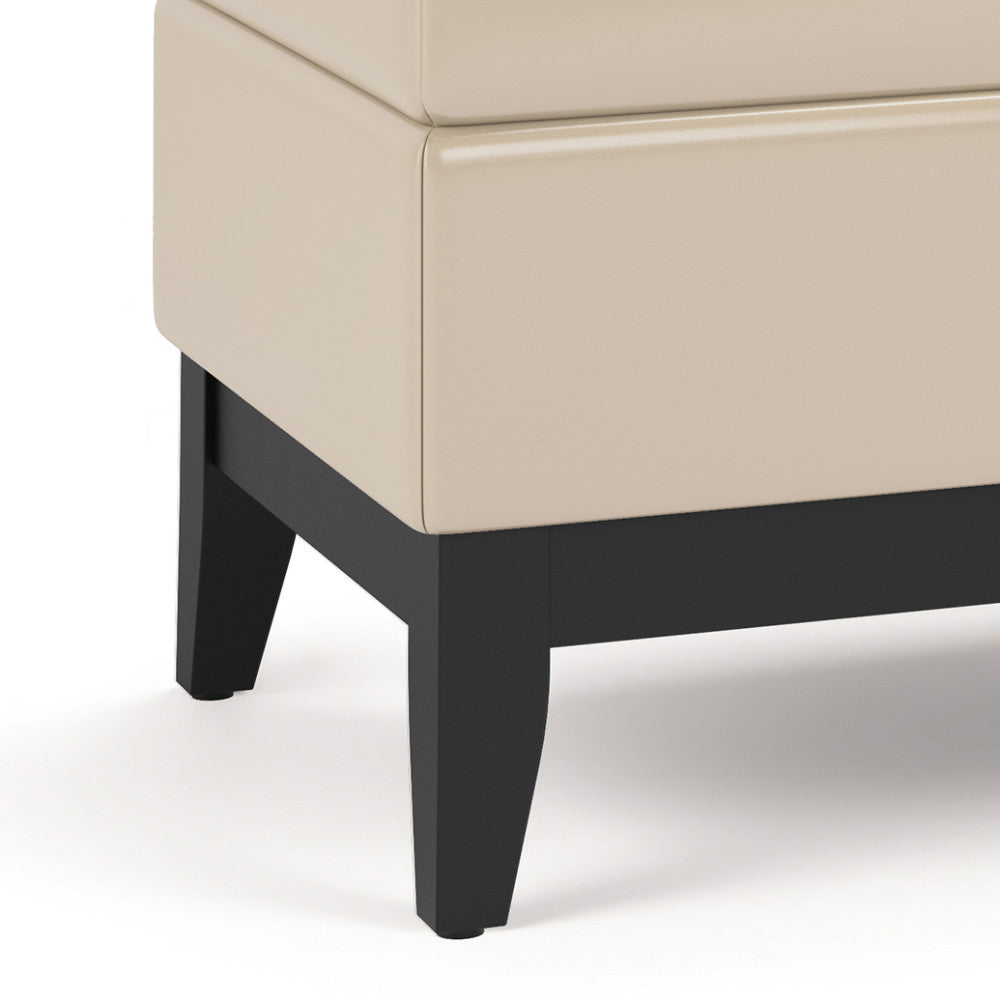 Satin Cream Vegan Leather | Oregon Vegan Leather Storage Ottoman with Tray