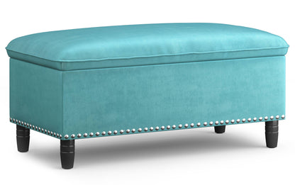 Aqua Velvet Fabric | Emily Storage Ottoman in Velvet Fabric