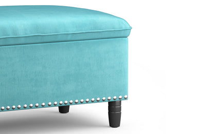 Aqua Velvet Fabric | Emily Storage Ottoman in Velvet Fabric