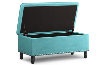 Aqua Velvet Fabric | Emily Storage Ottoman in Velvet Fabric