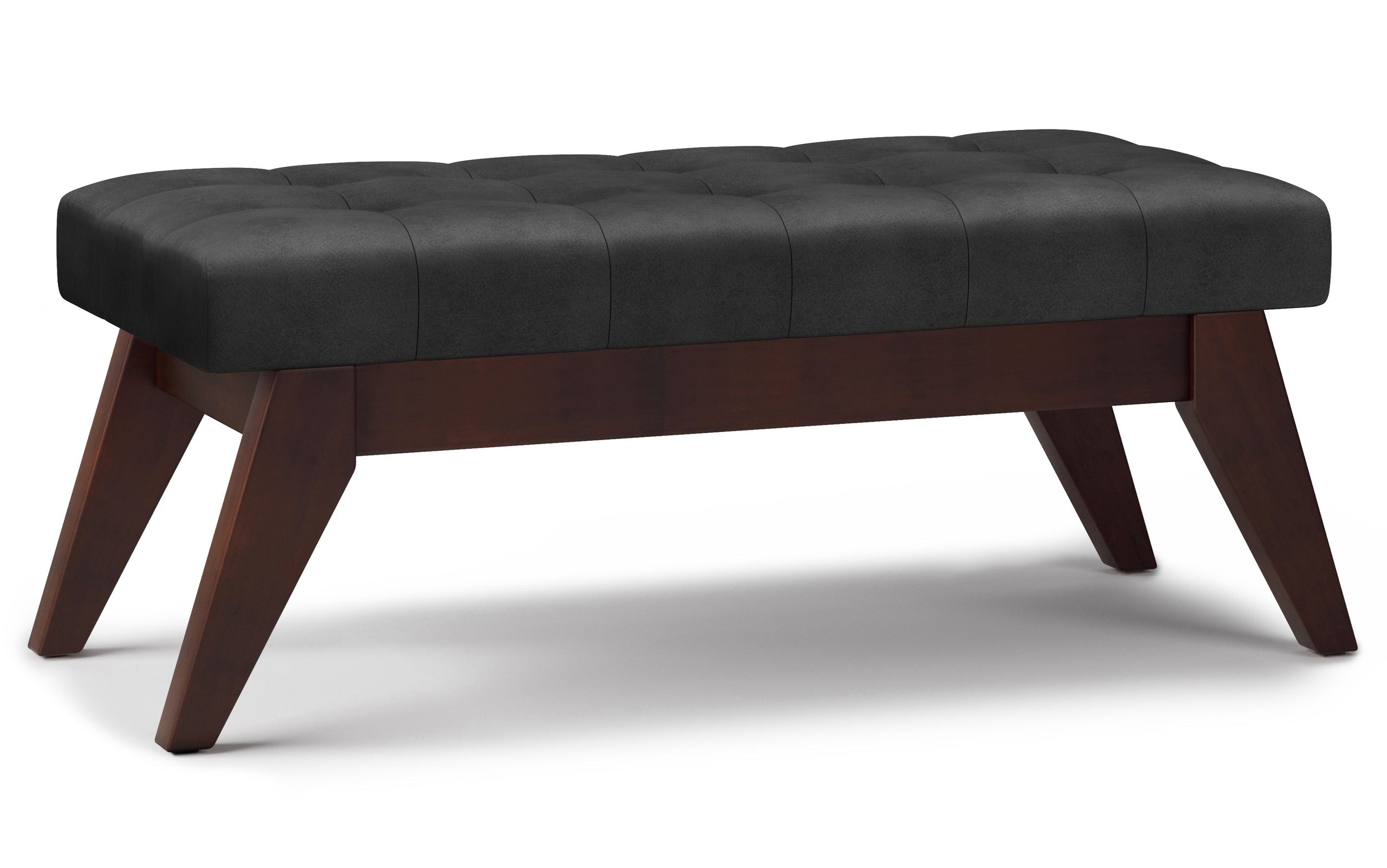 Distressed Black Distressed Vegan Leather | Draper Ottoman Bench in Distressed Vegan Leather