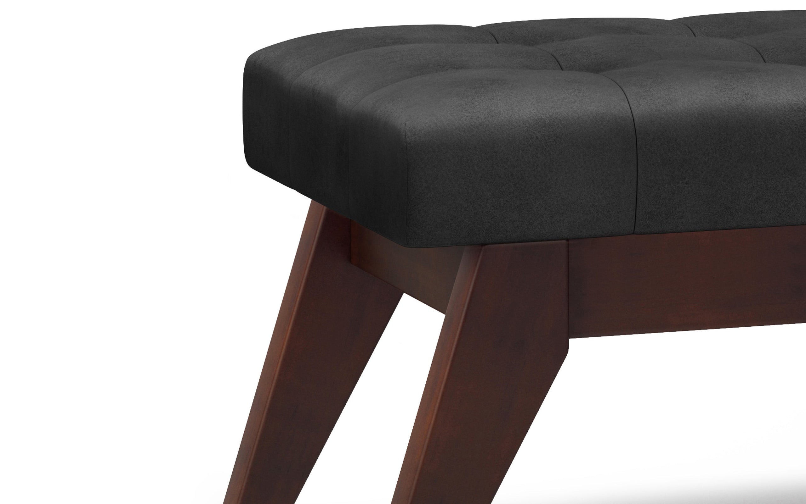 Distressed Black Distressed Vegan Leather | Draper Ottoman Bench in Distressed Vegan Leather