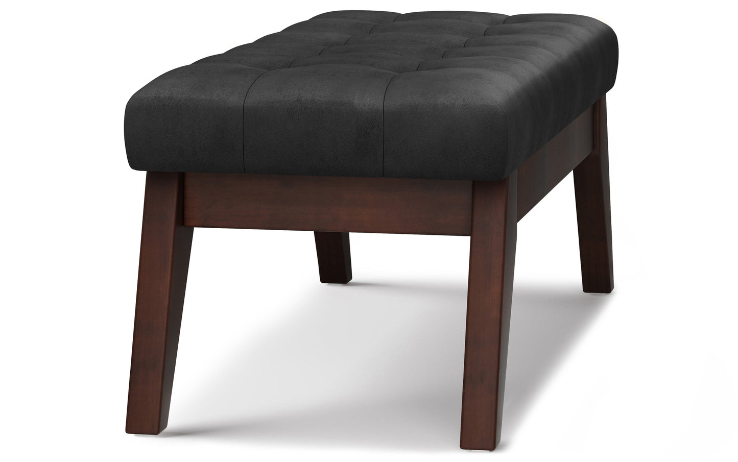 Distressed Black Distressed Vegan Leather | Draper Ottoman Bench in Distressed Vegan Leather