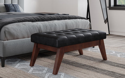 Distressed Black Distressed Vegan Leather | Draper Ottoman Bench in Distressed Vegan Leather