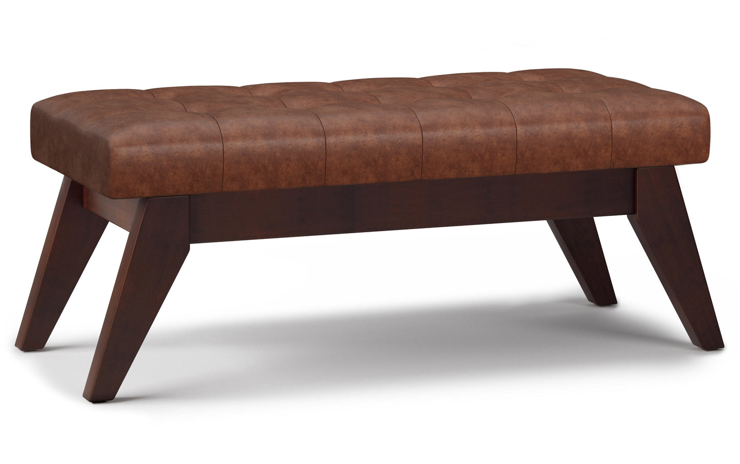 Distressed Saddle Brown Distressed Vegan Leather | Draper Ottoman Bench in Distressed Vegan Leather