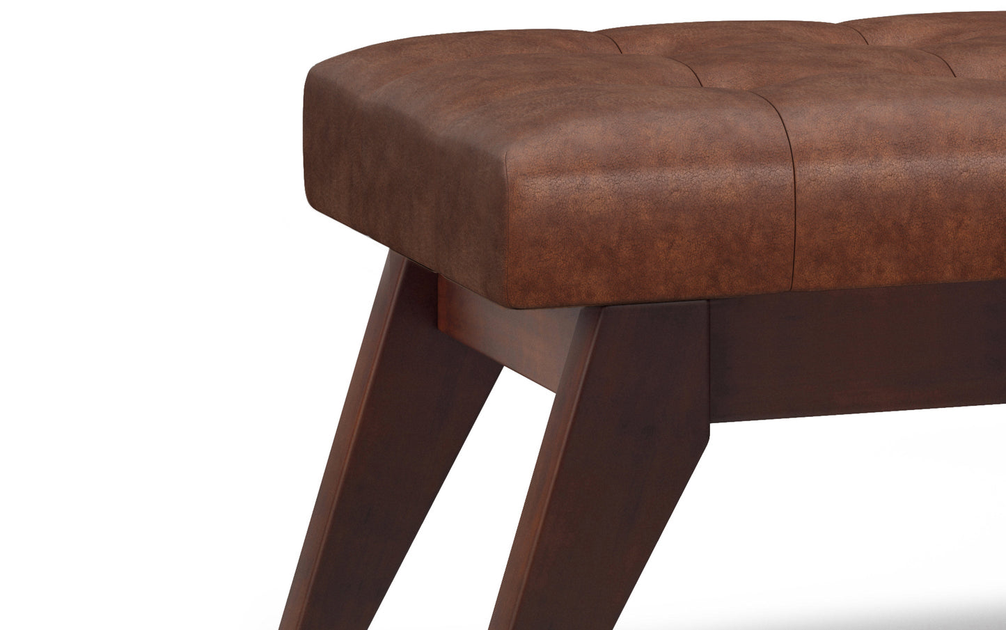 Distressed Saddle Brown Distressed Vegan Leather | Draper Ottoman Bench in Distressed Vegan Leather