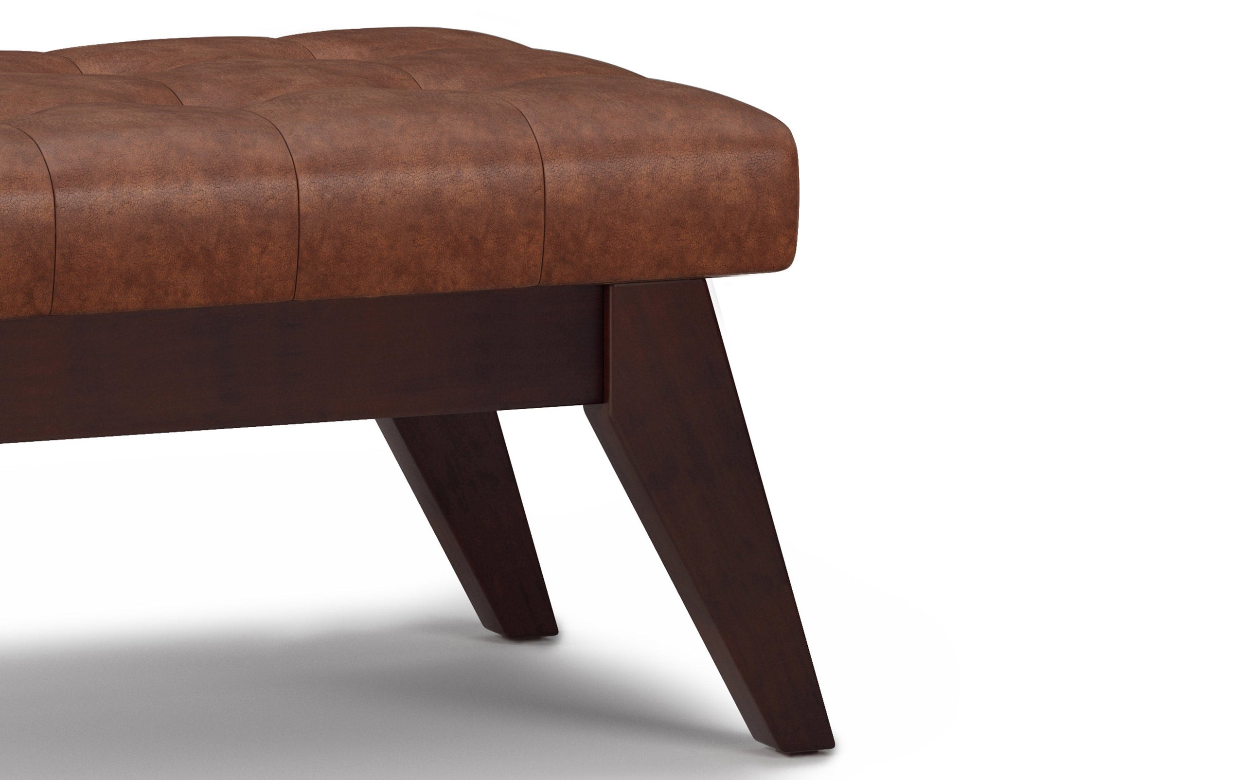 Distressed Saddle Brown Distressed Vegan Leather | Draper Ottoman Bench in Distressed Vegan Leather