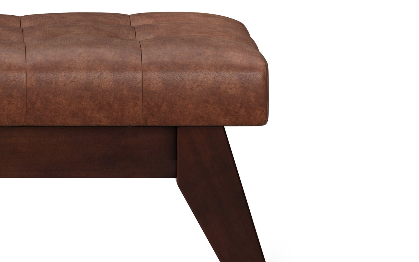 Distressed Saddle Brown Distressed Vegan Leather | Draper Ottoman Bench in Distressed Vegan Leather