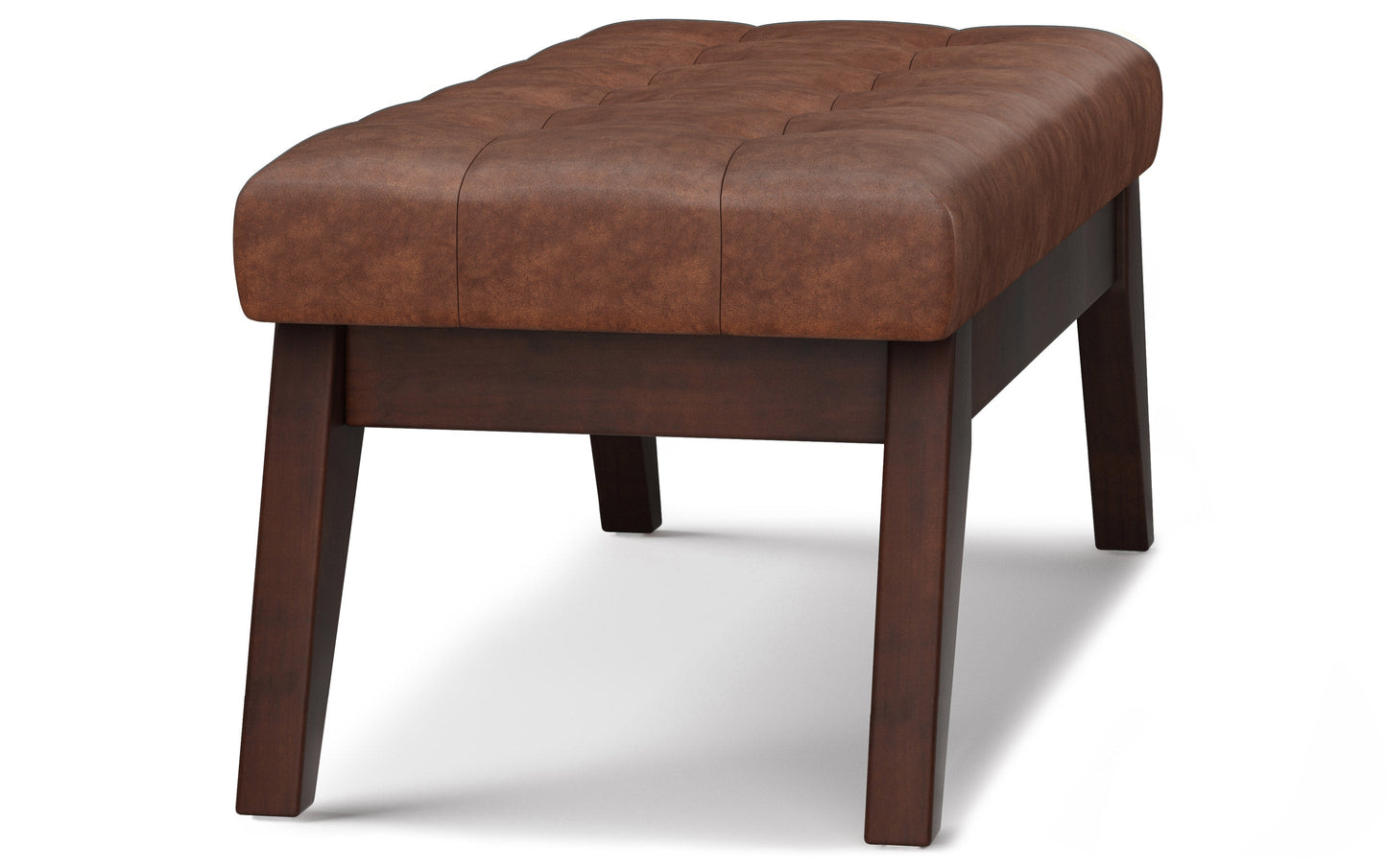 Distressed Saddle Brown Distressed Vegan Leather | Draper Ottoman Bench in Distressed Vegan Leather