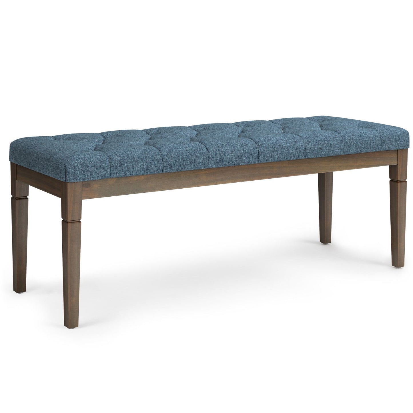 Denim Blue Linen Style Fabric | Waverly Tufted Ottoman Bench 