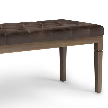 Distressed Brown Distressed Vegan Leather | Waverly Tufted Ottoman Bench