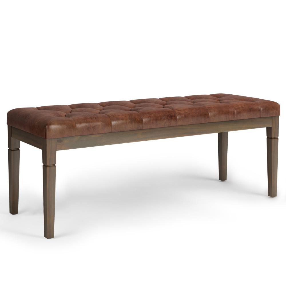 Distressed Saddle Brown Distressed Vegan Leather | Waverly Tufted Ottoman Bench