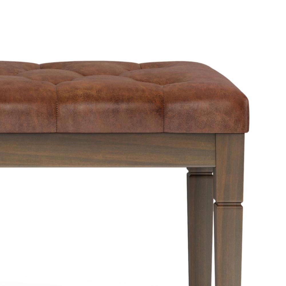 Distressed Saddle Brown Distressed Vegan Leather | Waverly Tufted Ottoman Bench