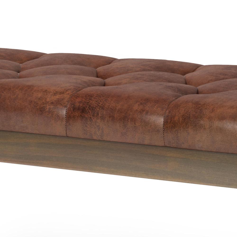 Distressed Saddle Brown Distressed Vegan Leather | Waverly Tufted Ottoman Bench