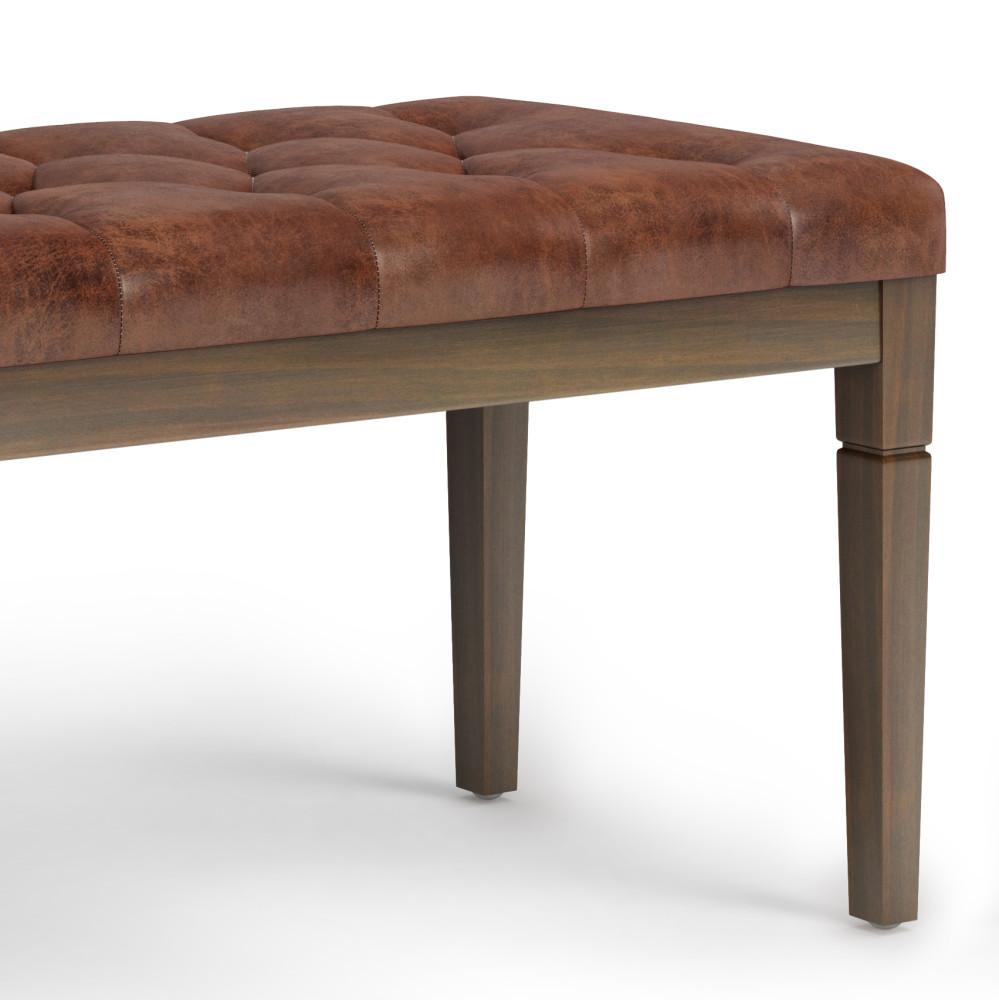 Distressed Saddle Brown Distressed Vegan Leather | Waverly Tufted Ottoman Bench