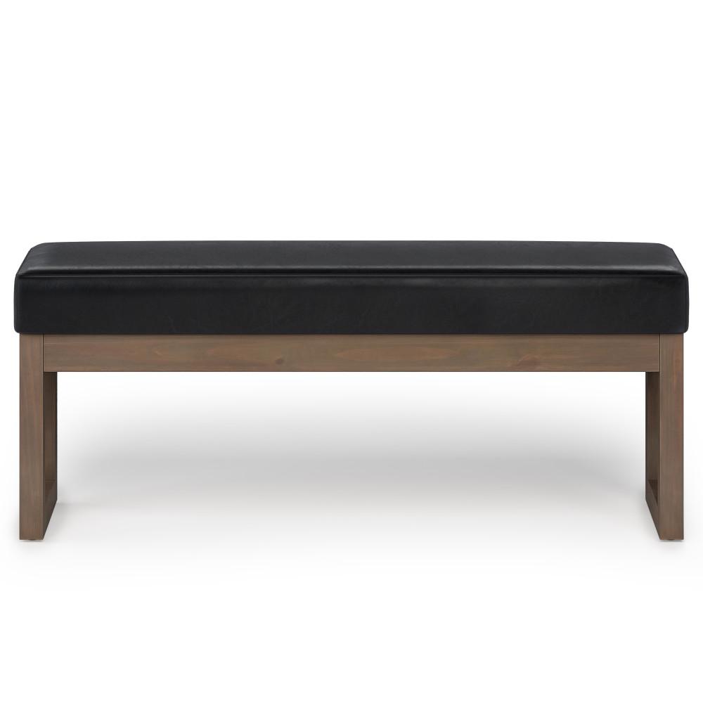 Midnight Black Vegan Leather | Milltown 44 inch Large Ottoman Bench in Linen Style Fabric