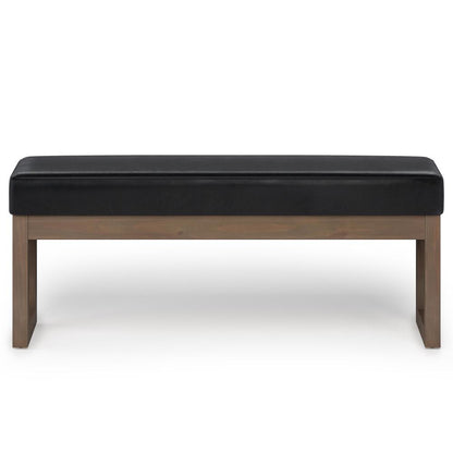 Midnight Black Vegan Leather | Milltown 44 inch Large Ottoman Bench in Linen Style Fabric