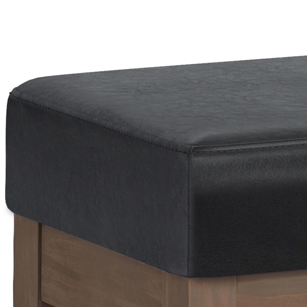 Midnight Black Vegan Leather | Milltown 44 inch Large Ottoman Bench in Linen Style Fabric